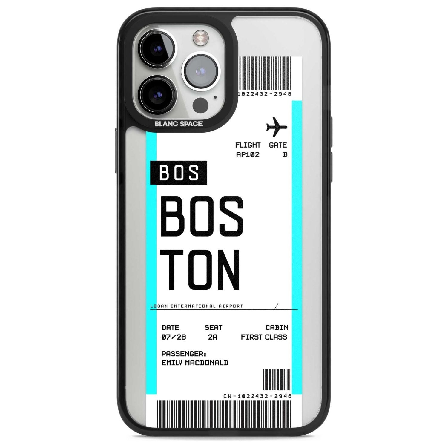 Personalised Boston Boarding Pass Custom Phone Case iPhone 13 Pro Max / Magsafe Black Impact Case Blanc Space