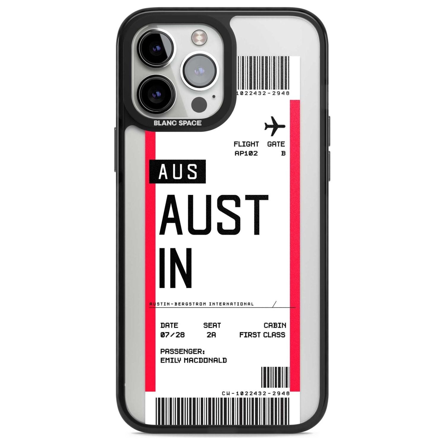 Personalised Austin Boarding Pass Custom Phone Case iPhone 13 Pro Max / Magsafe Black Impact Case Blanc Space