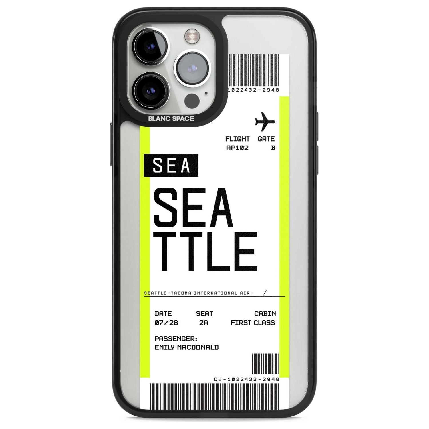 Personalised Seattle Boarding Pass Custom Phone Case iPhone 13 Pro Max / Magsafe Black Impact Case Blanc Space