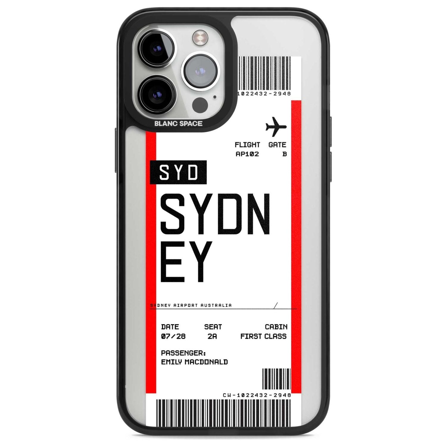 Personalised Sydney Boarding Pass Custom Phone Case iPhone 13 Pro Max / Magsafe Black Impact Case Blanc Space