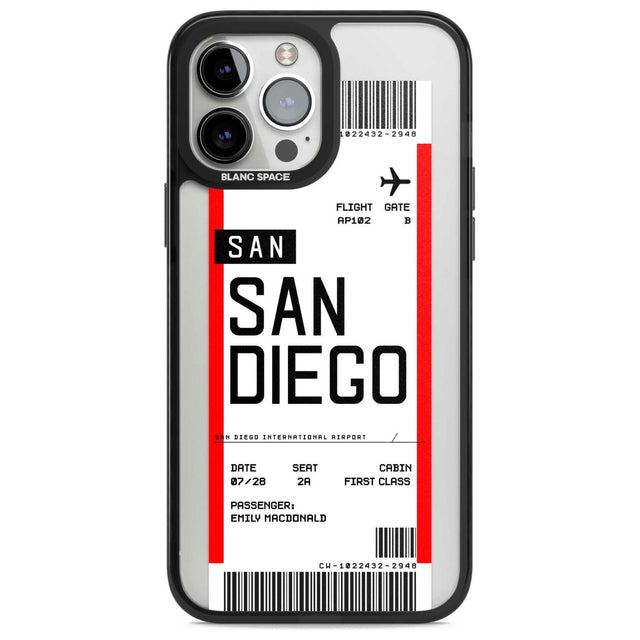 Personalised San Diego Boarding Pass Custom Phone Case iPhone 13 Pro Max / Magsafe Black Impact Case Blanc Space