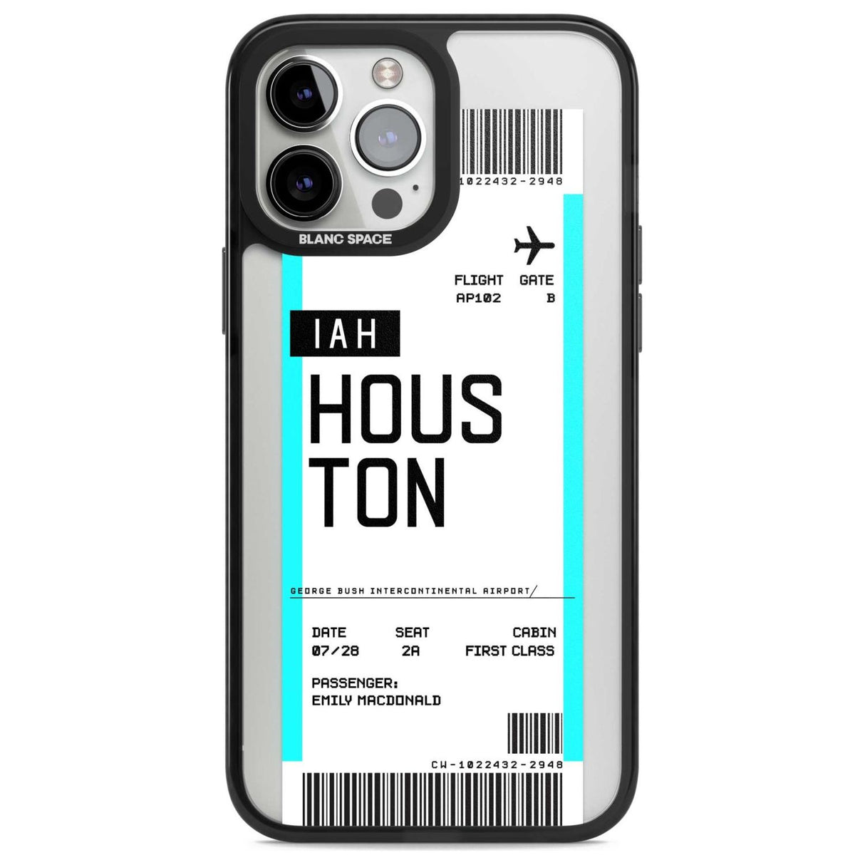 Personalised Houston Boarding Pass Custom Phone Case iPhone 13 Pro Max / Magsafe Black Impact Case Blanc Space