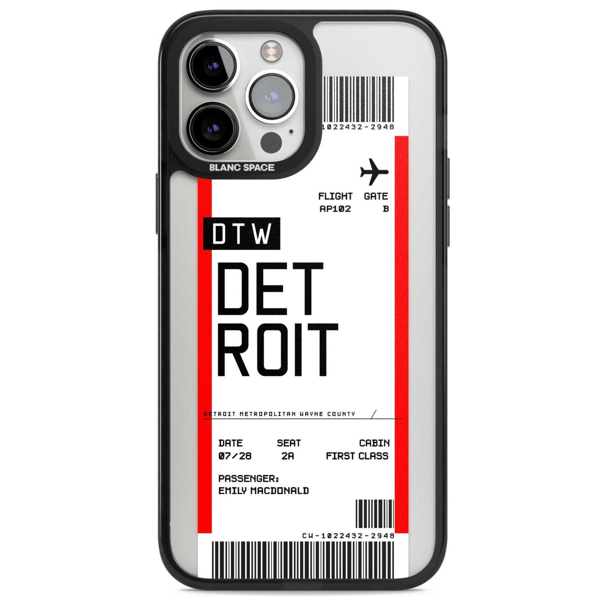 Personalised Detroit Boarding Pass Custom Phone Case iPhone 13 Pro Max / Magsafe Black Impact Case Blanc Space