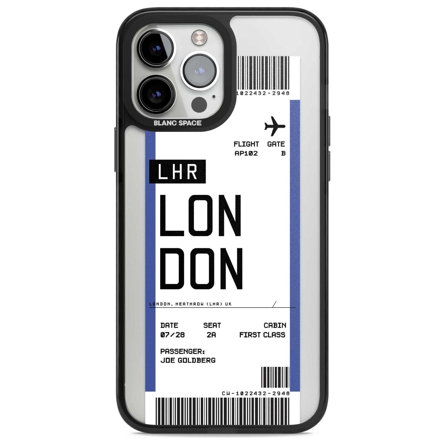 Personalised London Boarding Pass Custom Phone Case iPhone 13 Pro Max / Magsafe Black Impact Case Blanc Space