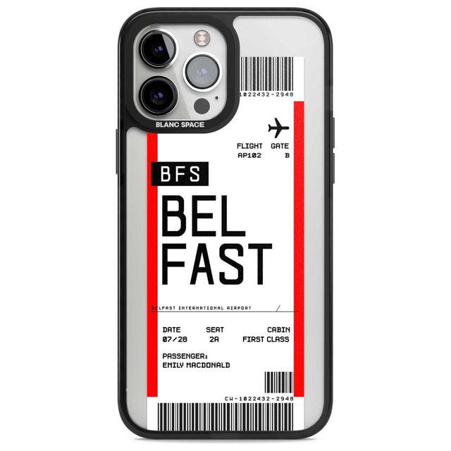 Personalised Belfast Boarding Pass Custom Phone Case iPhone 13 Pro Max / Magsafe Black Impact Case Blanc Space