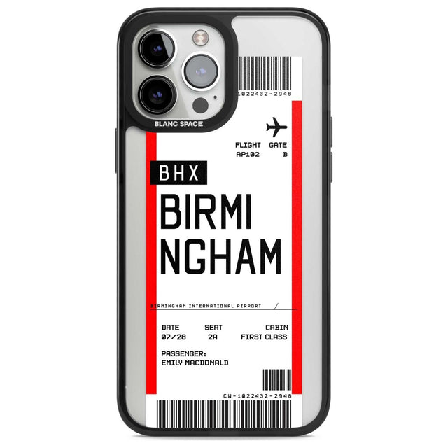 Personalised Birmingham Boarding Pass Custom Phone Case iPhone 13 Pro Max / Magsafe Black Impact Case Blanc Space
