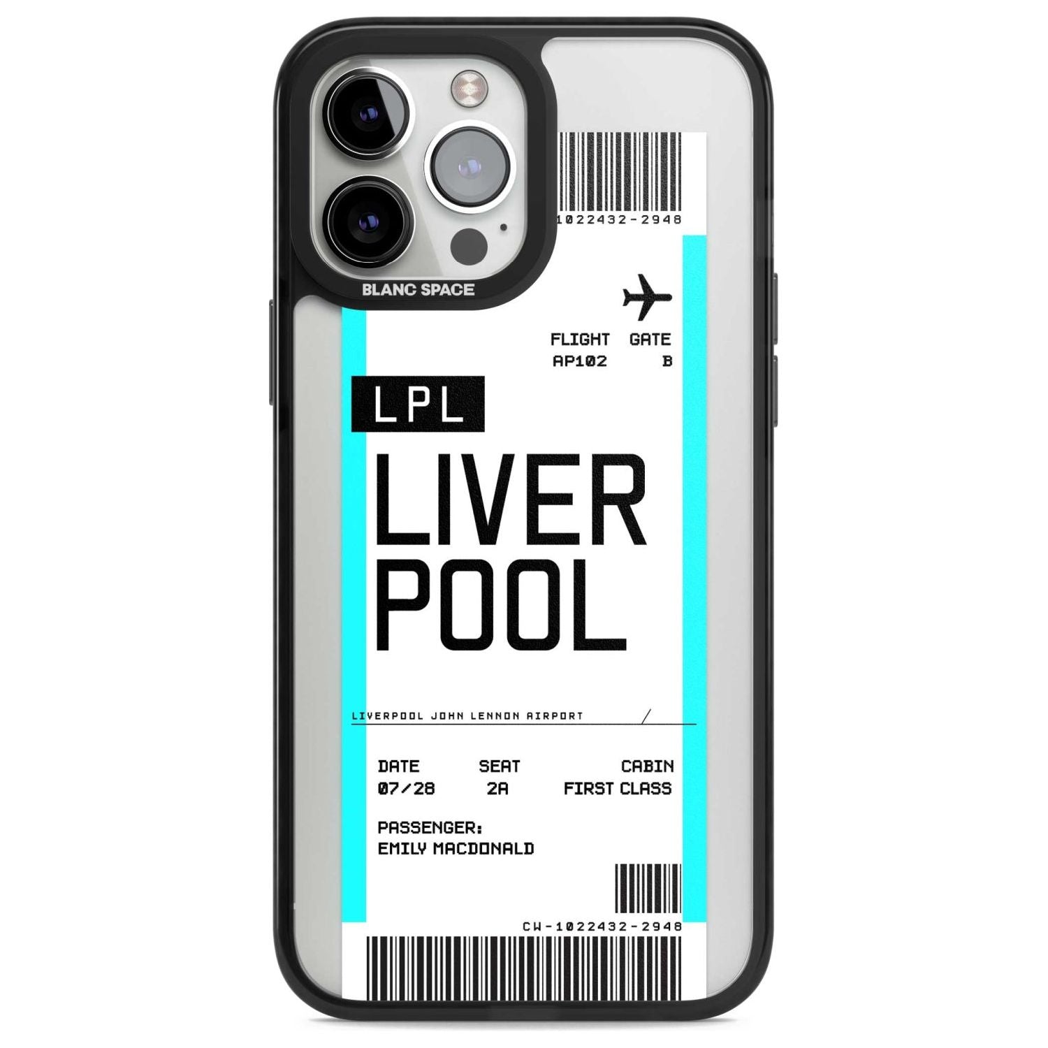 Personalised Liverpool Boarding Pass Custom Phone Case iPhone 13 Pro Max / Magsafe Black Impact Case Blanc Space
