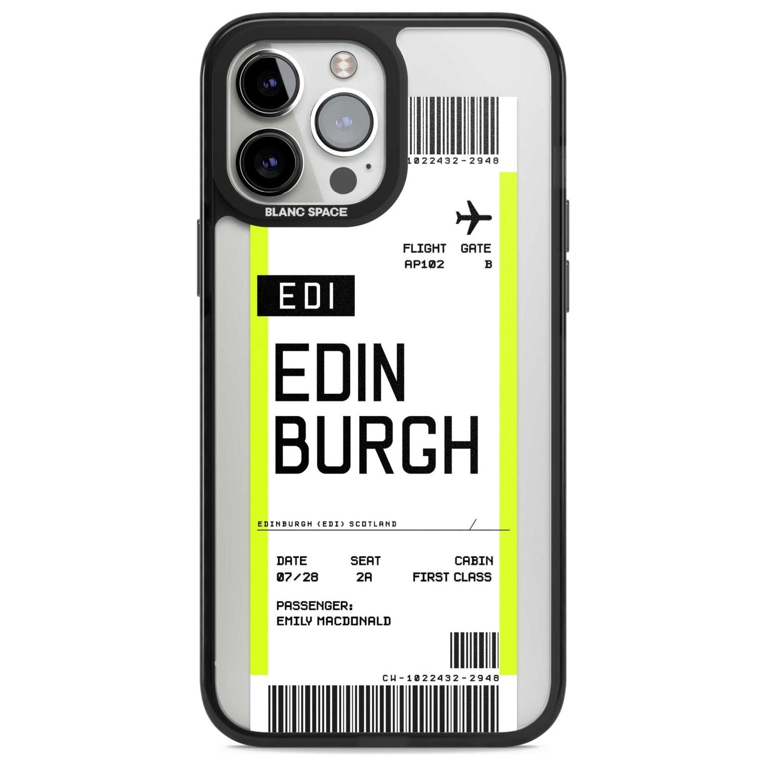 Personalised Edinburgh Boarding Pass Custom Phone Case iPhone 13 Pro Max / Magsafe Black Impact Case Blanc Space