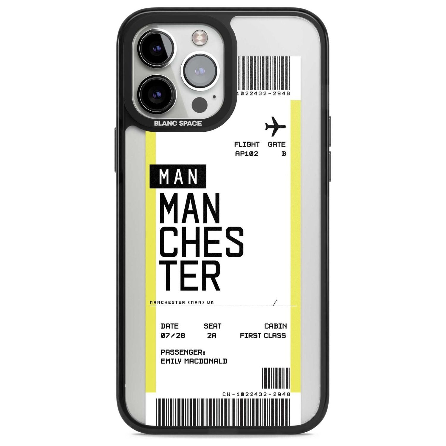 Personalised Manchester Boarding Pass Custom Phone Case iPhone 13 Pro Max / Magsafe Black Impact Case Blanc Space