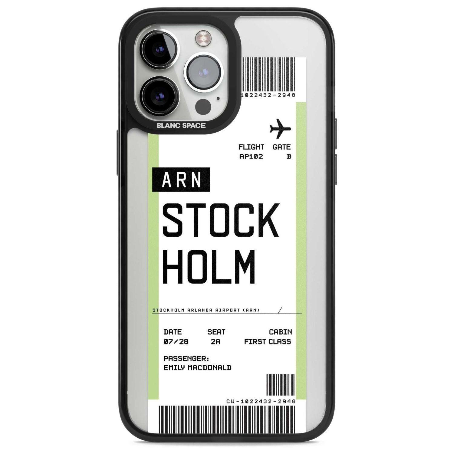 Personalised Stockholm Boarding Pass Custom Phone Case iPhone 13 Pro Max / Magsafe Black Impact Case Blanc Space
