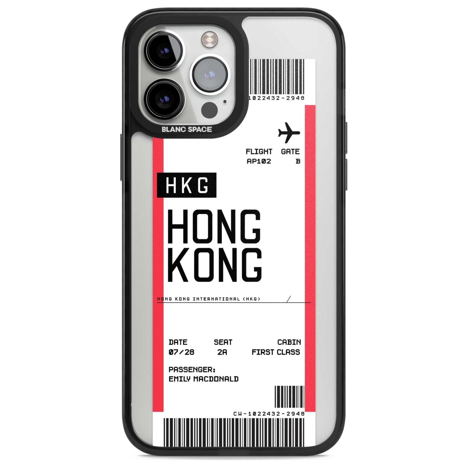 Personalised Hong Kong Boarding Pass Custom Phone Case iPhone 13 Pro Max / Magsafe Black Impact Case Blanc Space