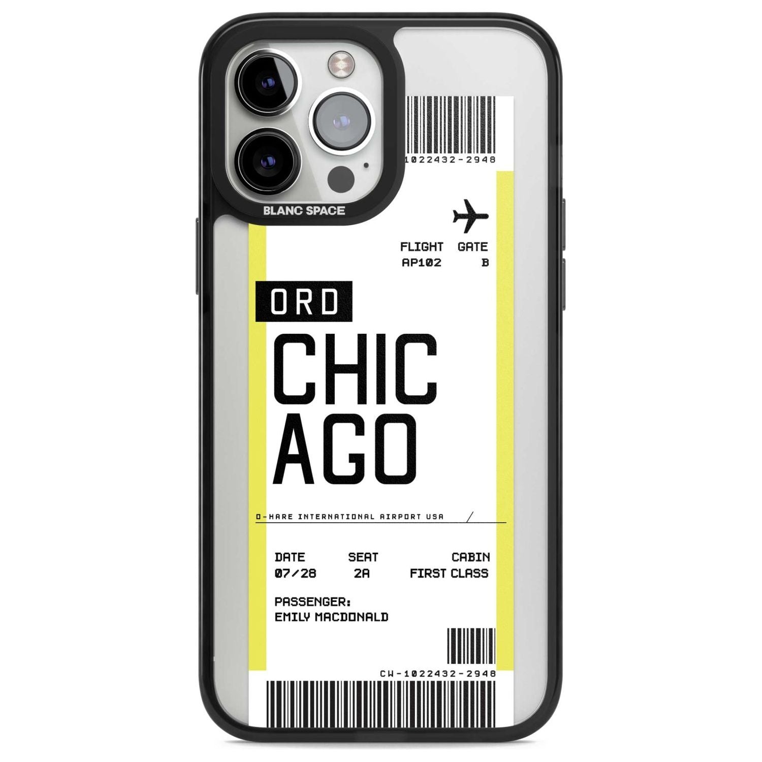 Personalised Chicago Boarding Pass Custom Phone Case iPhone 13 Pro Max / Magsafe Black Impact Case Blanc Space