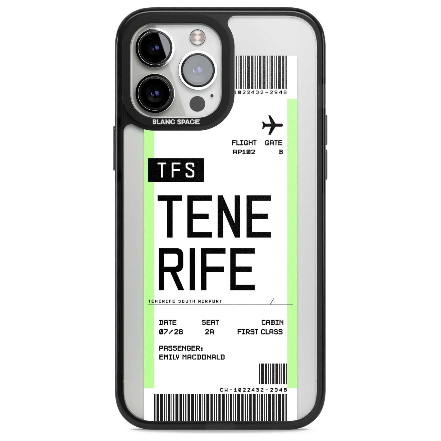 Personalised Tenerife Boarding Pass Custom Phone Case iPhone 13 Pro Max / Magsafe Black Impact Case Blanc Space