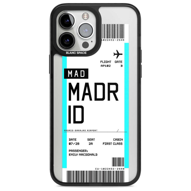 Personalised Madrid Boarding Pass Custom Phone Case iPhone 13 Pro Max / Magsafe Black Impact Case Blanc Space