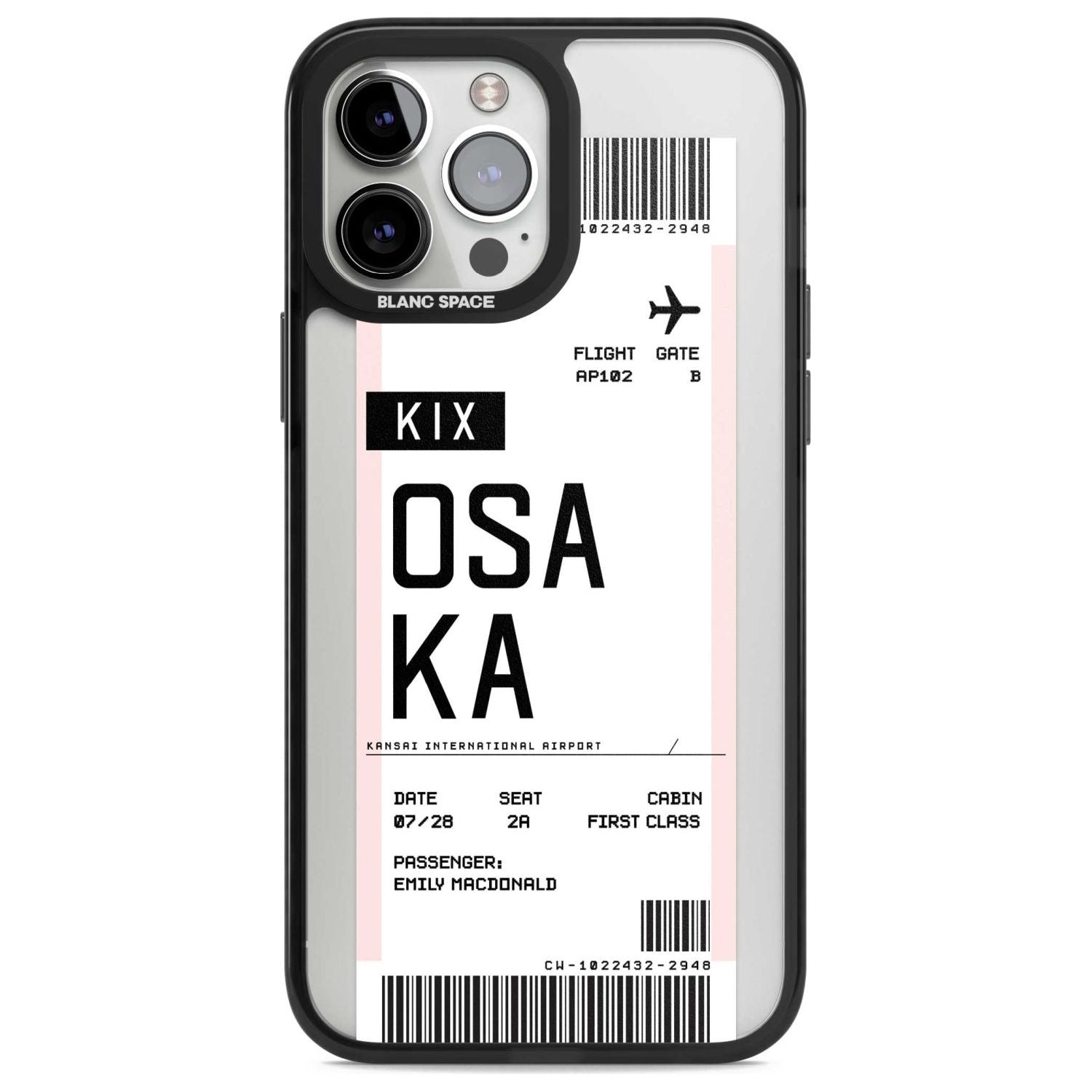Personalised Osaka Boarding Pass Custom Phone Case iPhone 13 Pro Max / Magsafe Black Impact Case Blanc Space