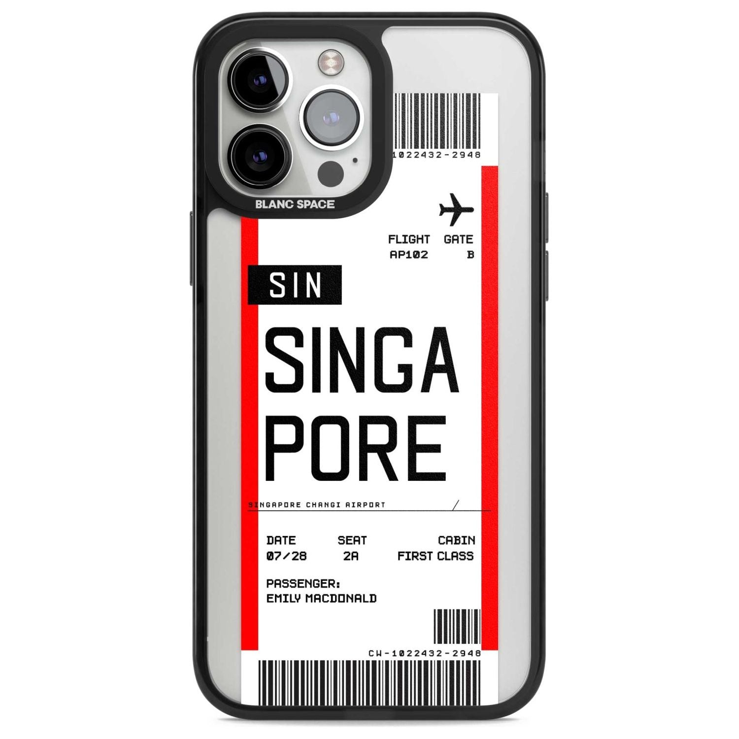 Personalised Singapore Boarding Pass Custom Phone Case iPhone 13 Pro Max / Magsafe Black Impact Case Blanc Space