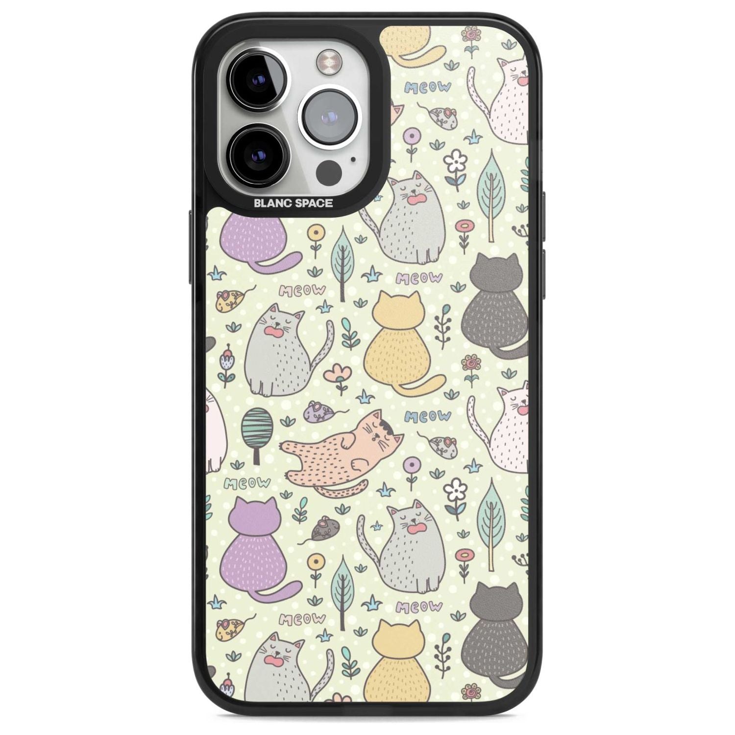Cat Pattern Cream Phone Case iPhone 13 Pro Max / Magsafe Black Impact Case Blanc Space