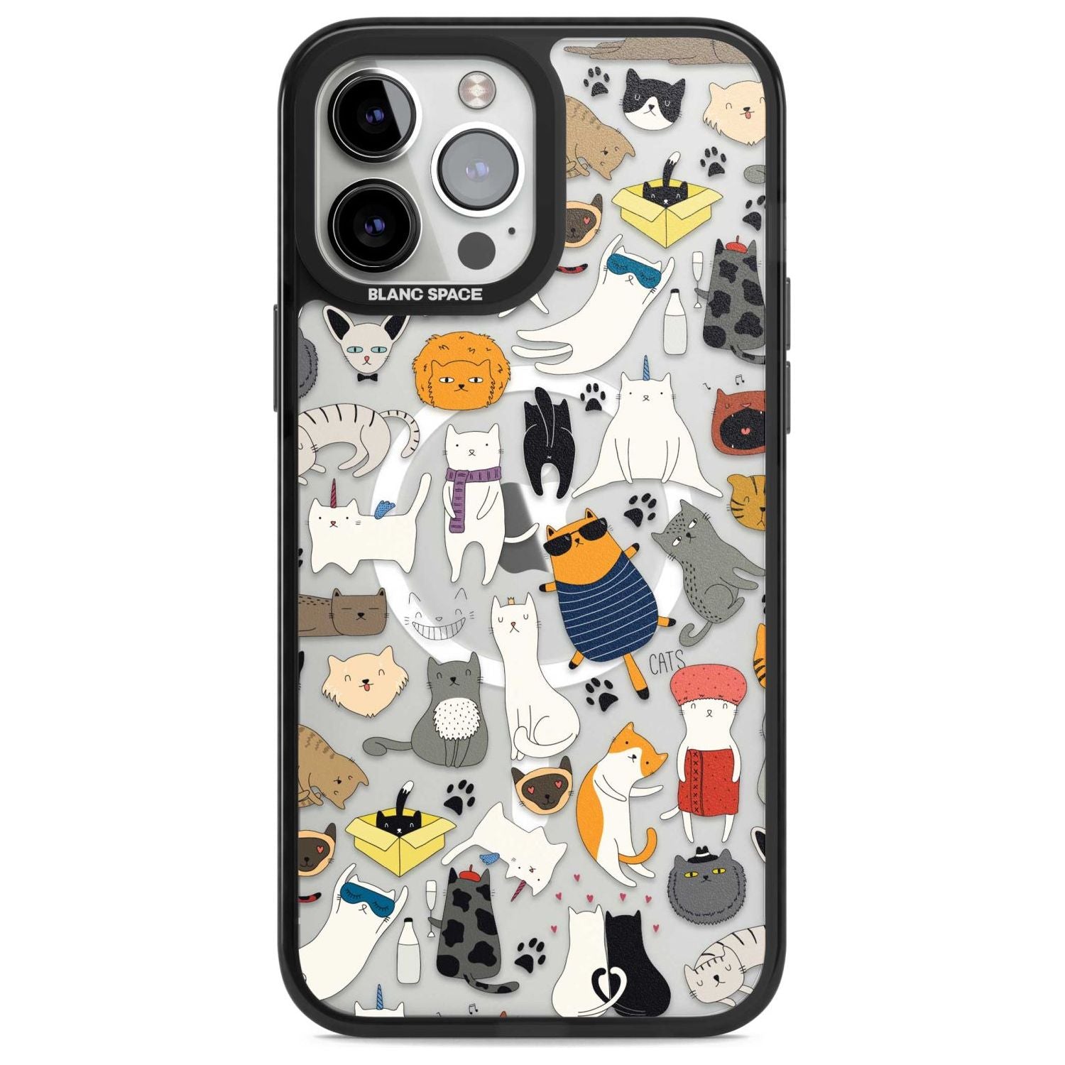 Cartoon Cat Collage Phone Case iPhone 13 Pro Max / Magsafe Black Impact Case Blanc Space