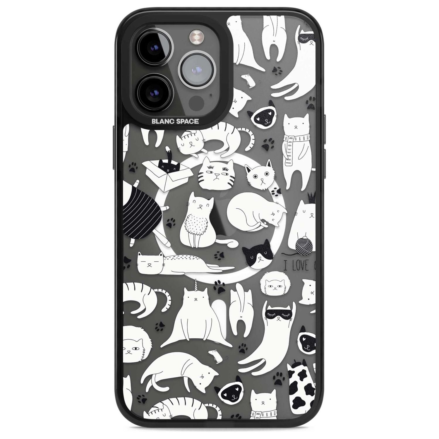 Cartoon Cat Collage - Black & White Phone Case iPhone 13 Pro Max / Magsafe Black Impact Case Blanc Space