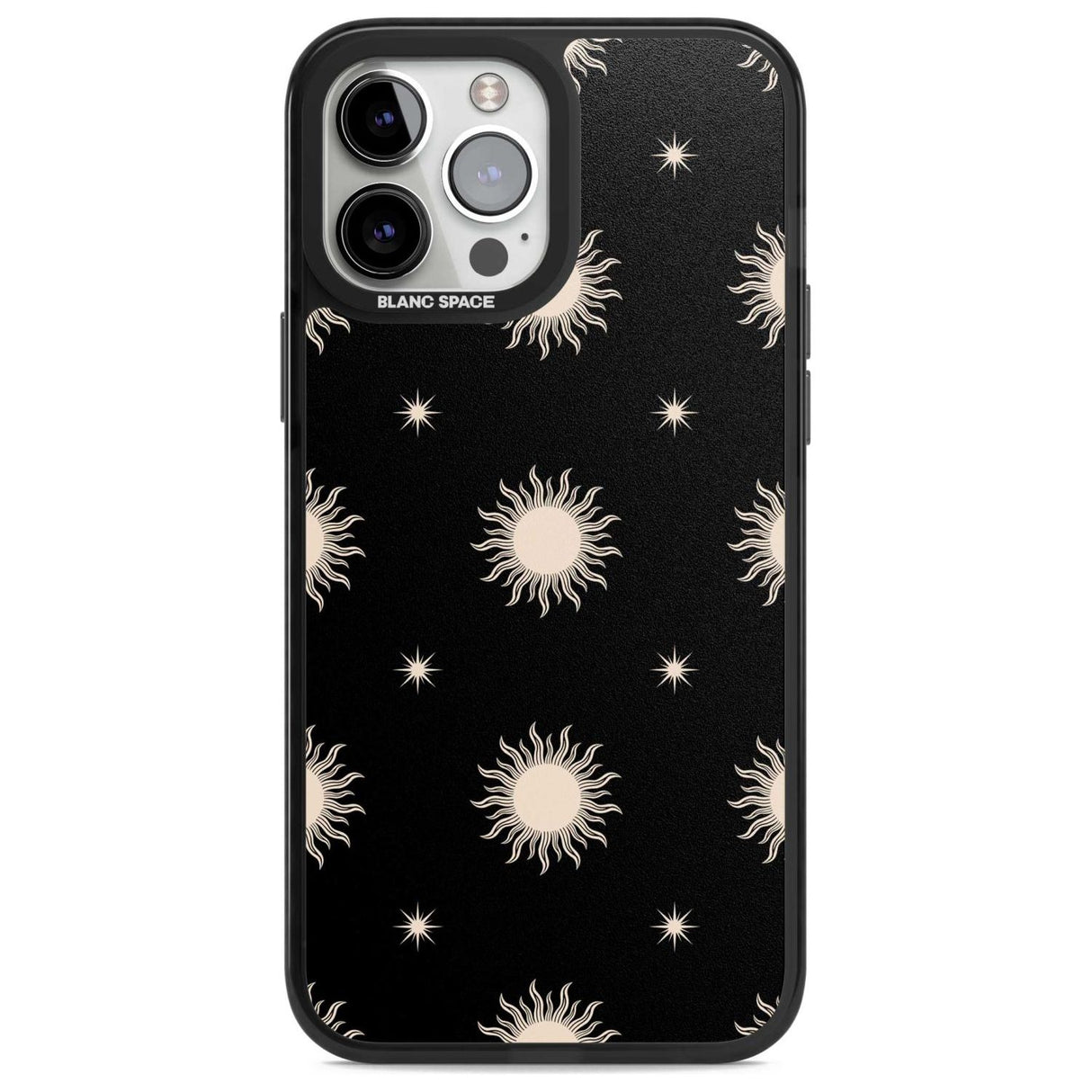 Celestial Patterns Classic Suns (Black) Phone Case iPhone 13 Pro Max / Magsafe Black Impact Case Blanc Space