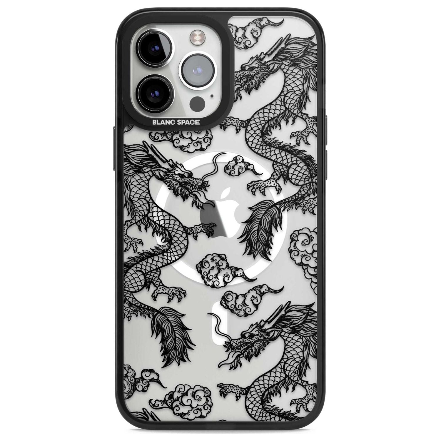 Black Dragon Pattern Phone Case iPhone 13 Pro Max / Magsafe Black Impact Case Blanc Space