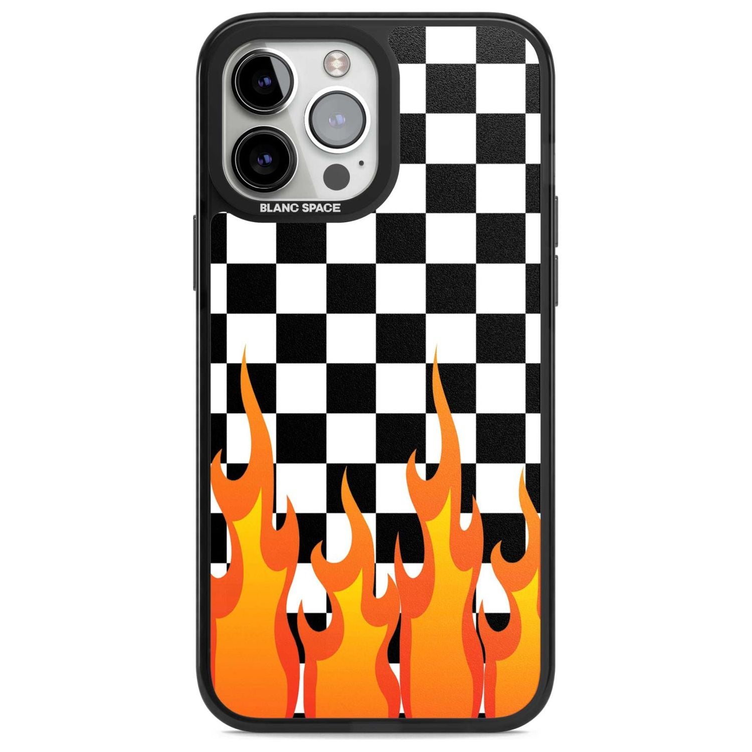 Checkered Fire Phone Case iPhone 13 Pro Max / Magsafe Black Impact Case Blanc Space