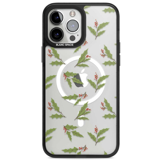 Christmas Holly Pattern Phone Case iPhone 13 Pro Max / Magsafe Black Impact Case Blanc Space