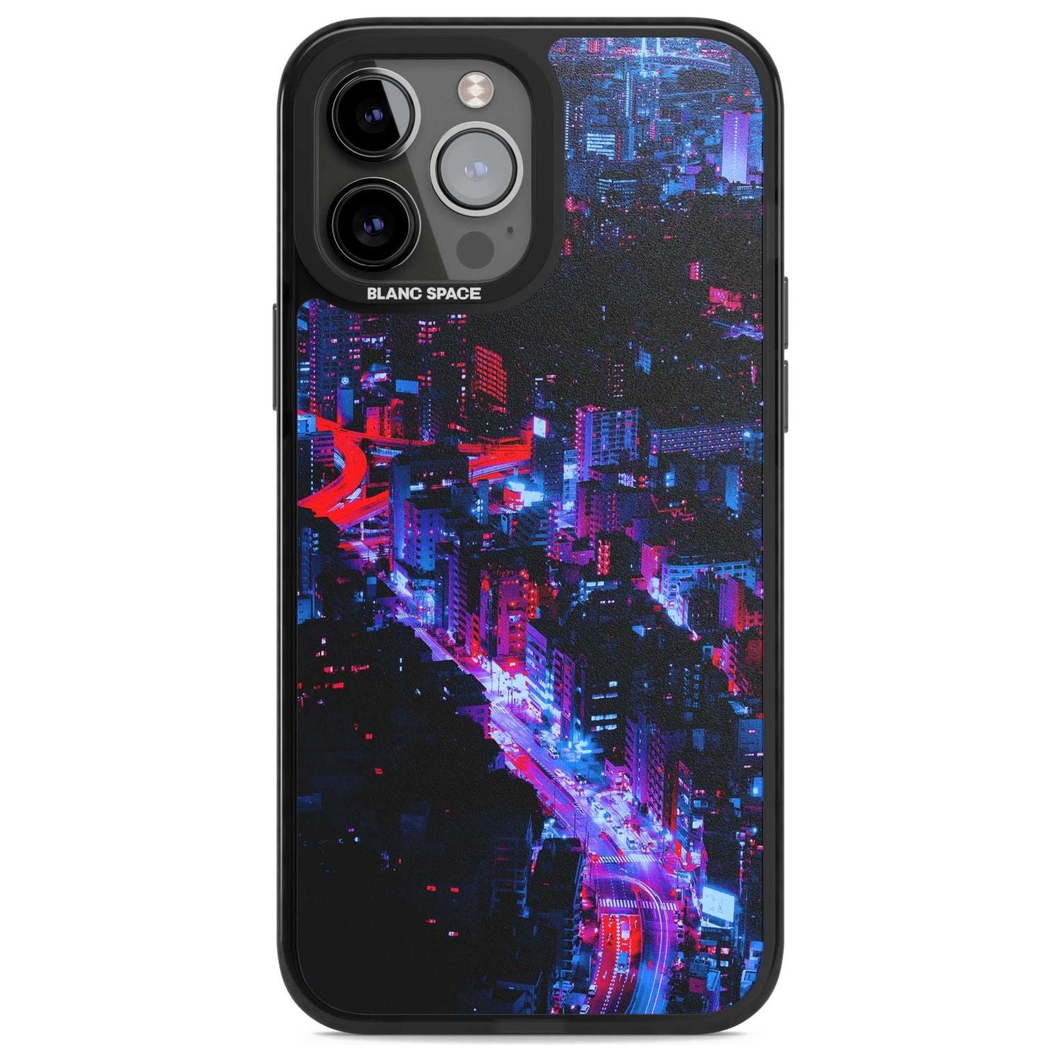 Arial City View - Neon Cities Photographs Phone Case iPhone 13 Pro Max / Magsafe Black Impact Case Blanc Space