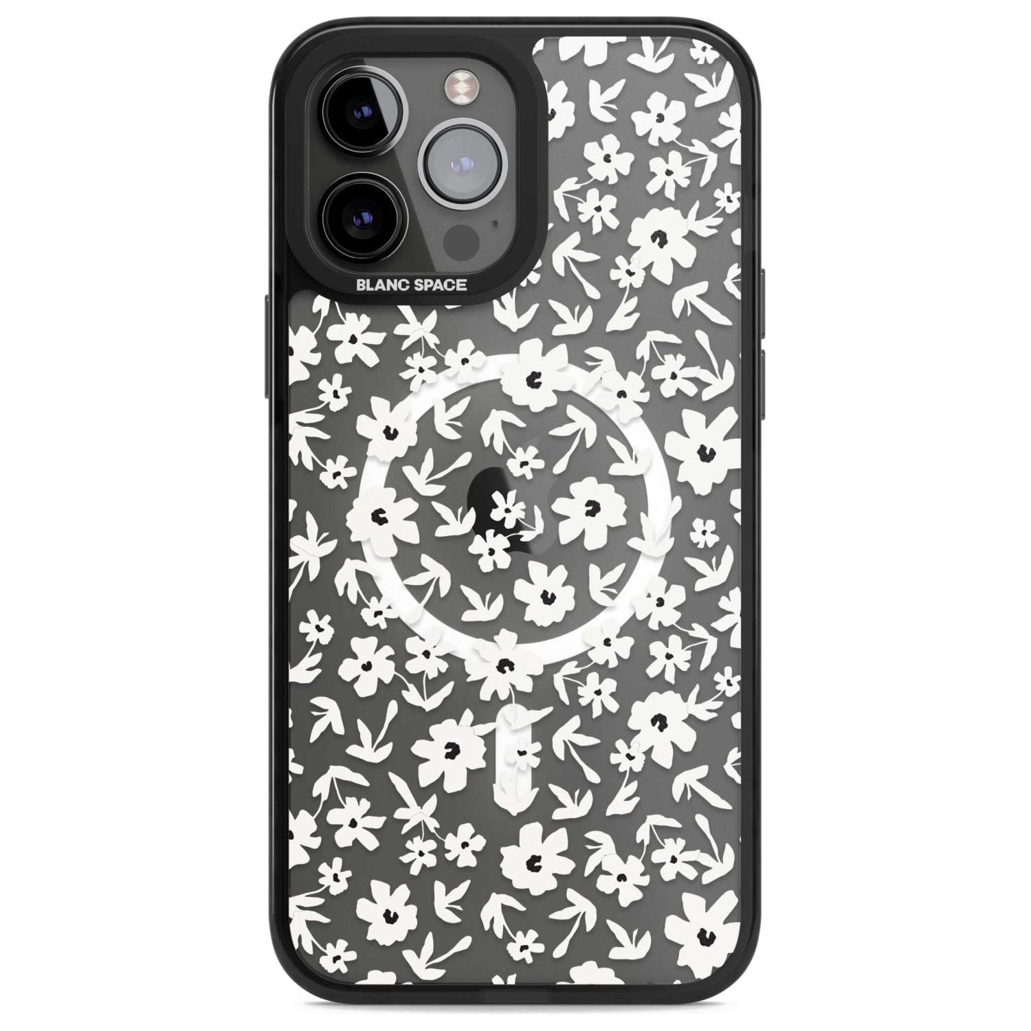 Floral Print on Transparent Phone Case iPhone 13 Pro Max / Magsafe Black Impact Case Blanc Space