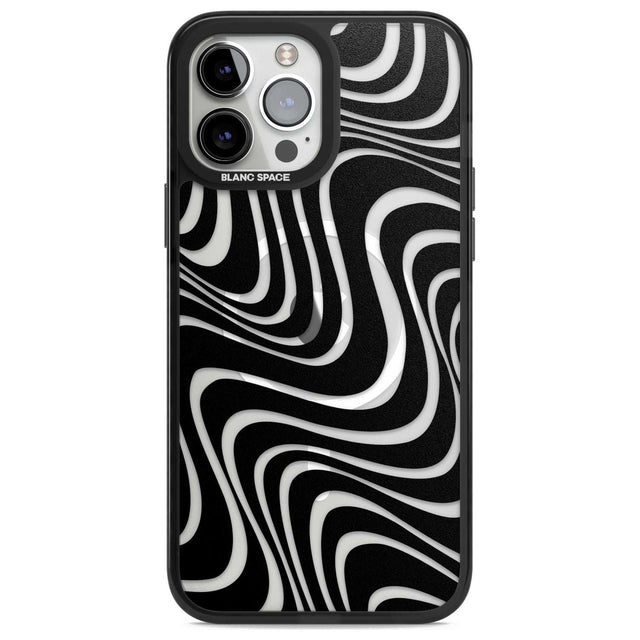 Abstract Waves Phone Case iPhone 13 Pro Max / Magsafe Black Impact Case Blanc Space