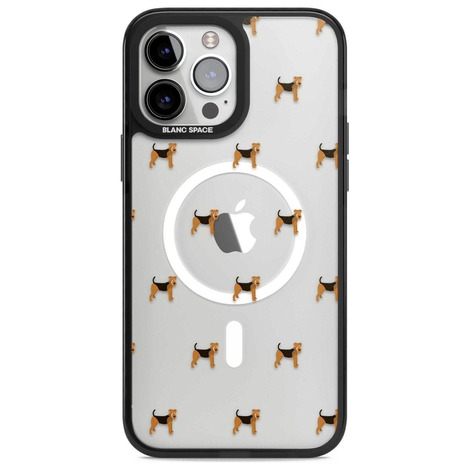 Airedale Terrier Dog Pattern Clear Phone Case iPhone 13 Pro Max / Magsafe Black Impact Case Blanc Space