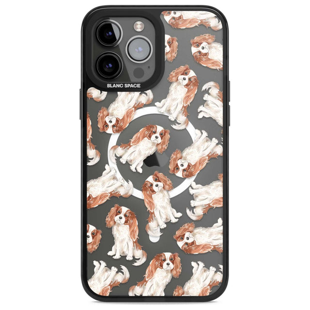 Cavalier King Charles Spaniel Dog Pattern Phone Case iPhone 13 Pro Max / Magsafe Black Impact Case Blanc Space