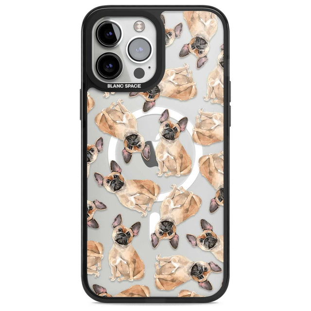 French Bulldog Watercolour Dog Pattern Phone Case iPhone 13 Pro Max / Magsafe Black Impact Case Blanc Space