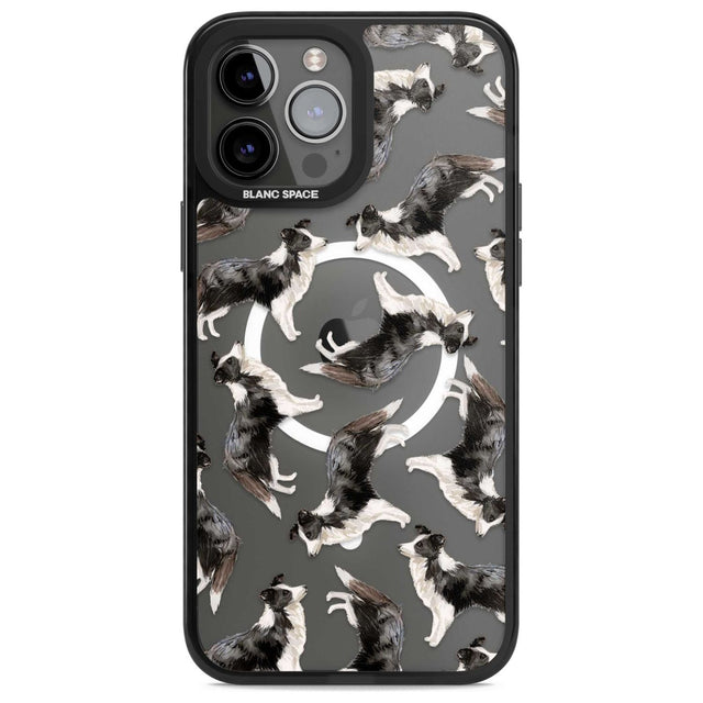 Border Collie Watercolour Dog Pattern Phone Case iPhone 13 Pro Max / Magsafe Black Impact Case Blanc Space