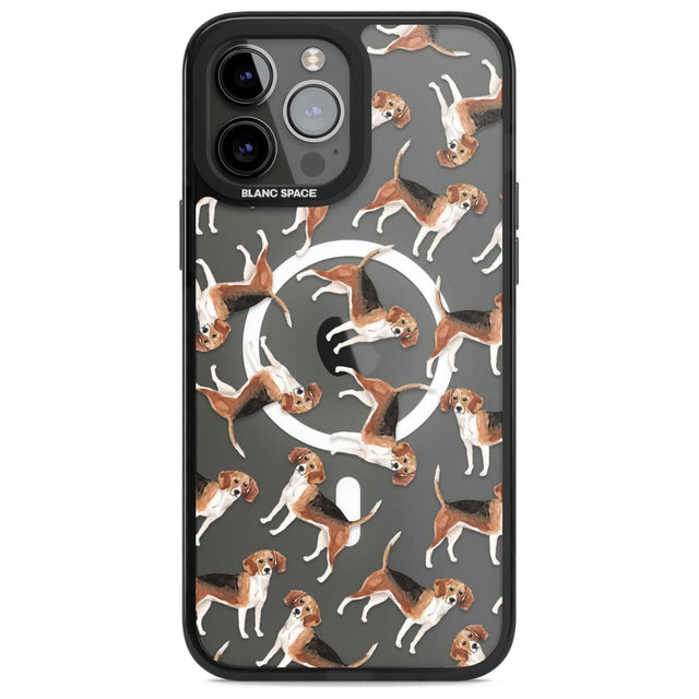 Beagle Watercolour Dog Pattern Phone Case iPhone 13 Pro Max / Magsafe Black Impact Case Blanc Space