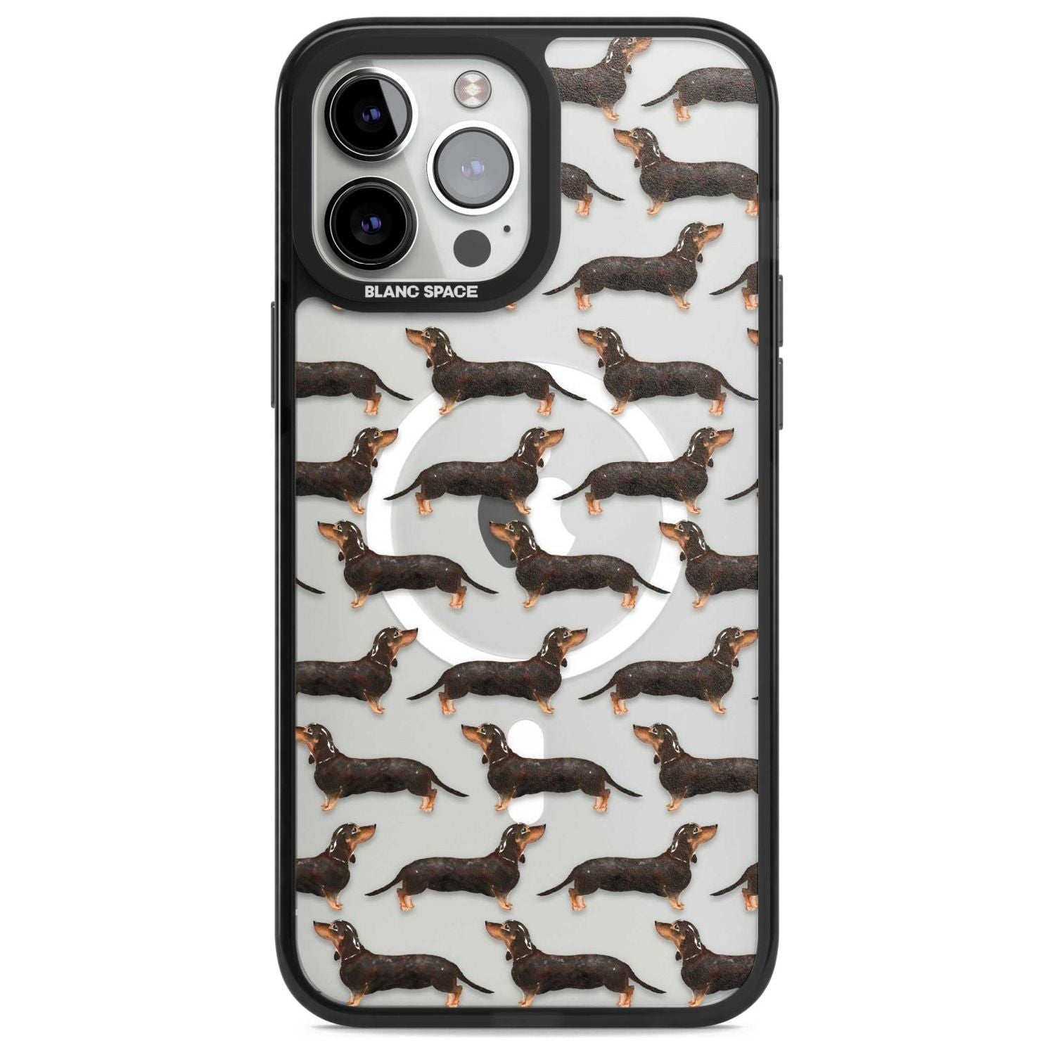 Dachshund (Black & Tan) Watercolour Dog Pattern Phone Case iPhone 13 Pro Max / Magsafe Black Impact Case Blanc Space