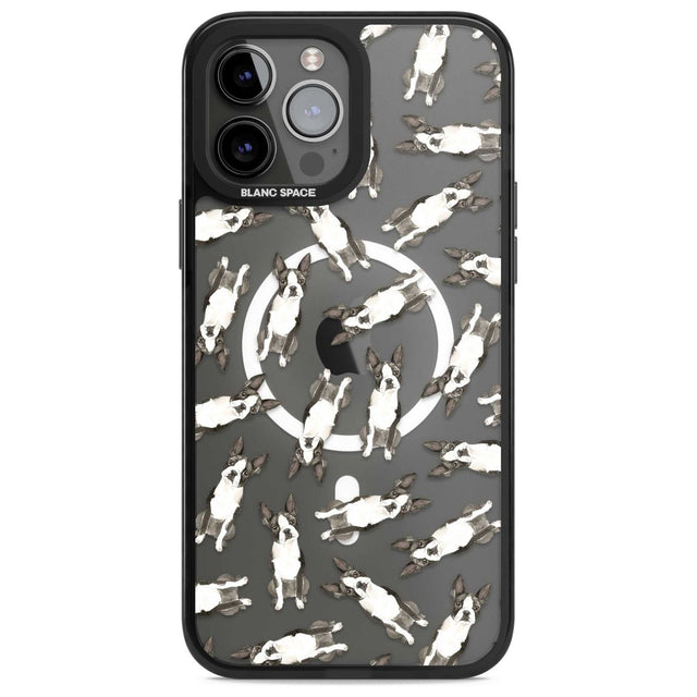 Boston Terrier Watercolour Dog Pattern Phone Case iPhone 13 Pro Max / Magsafe Black Impact Case Blanc Space