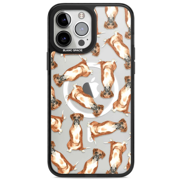 Boxer Watercolour Dog Pattern Phone Case iPhone 13 Pro Max / Magsafe Black Impact Case Blanc Space