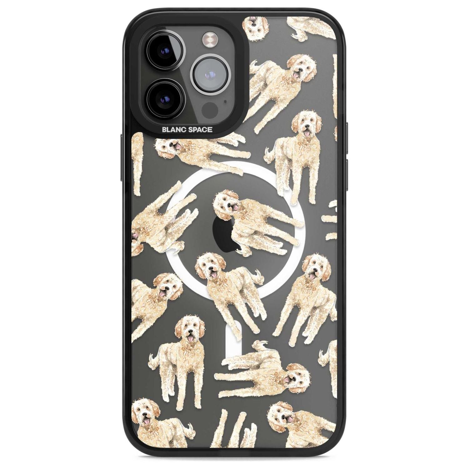Goldendoodle Watercolour Dog Pattern Phone Case iPhone 13 Pro Max / Magsafe Black Impact Case Blanc Space