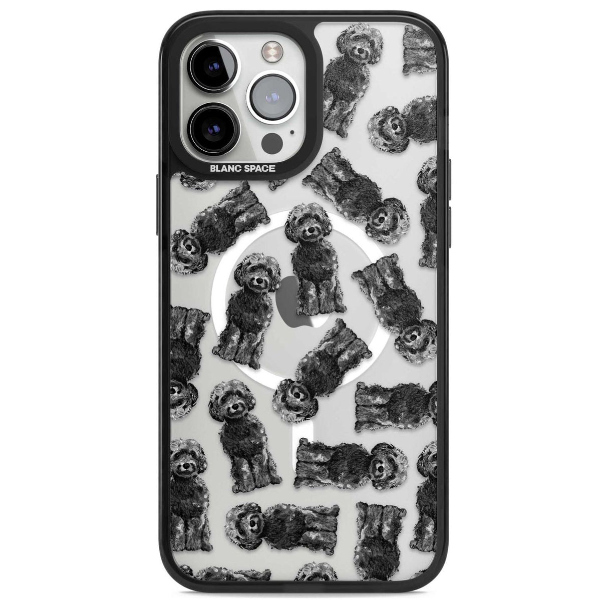 Cockapoo (Black) Watercolour Dog Pattern Phone Case iPhone 13 Pro Max / Magsafe Black Impact Case Blanc Space
