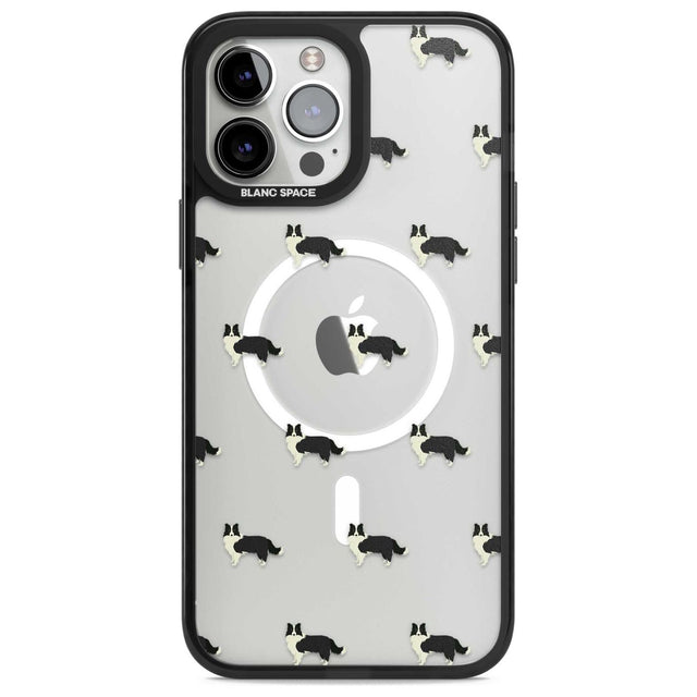 Border Collie Dog Pattern Clear Phone Case iPhone 13 Pro Max / Magsafe Black Impact Case Blanc Space