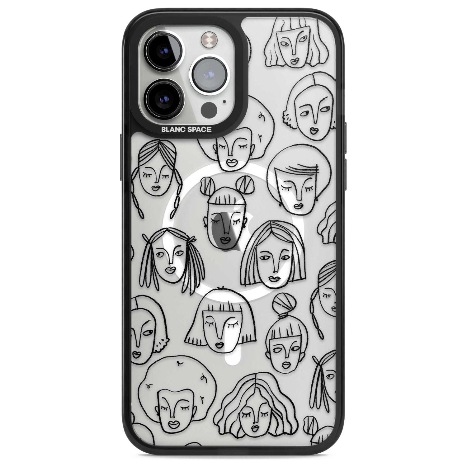 Girl Portrait Doodles Phone Case iPhone 13 Pro Max / Magsafe Black Impact Case Blanc Space