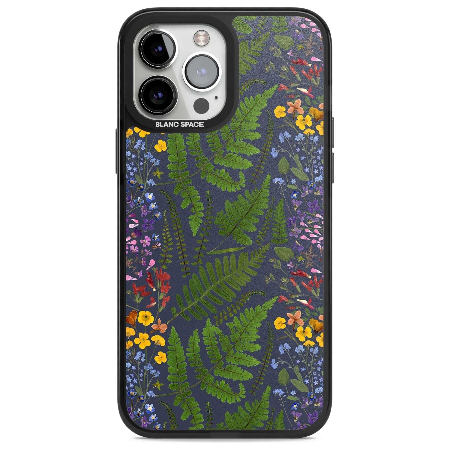 Busy Floral and Fern Design - Navy Phone Case iPhone 13 Pro Max / Magsafe Black Impact Case Blanc Space
