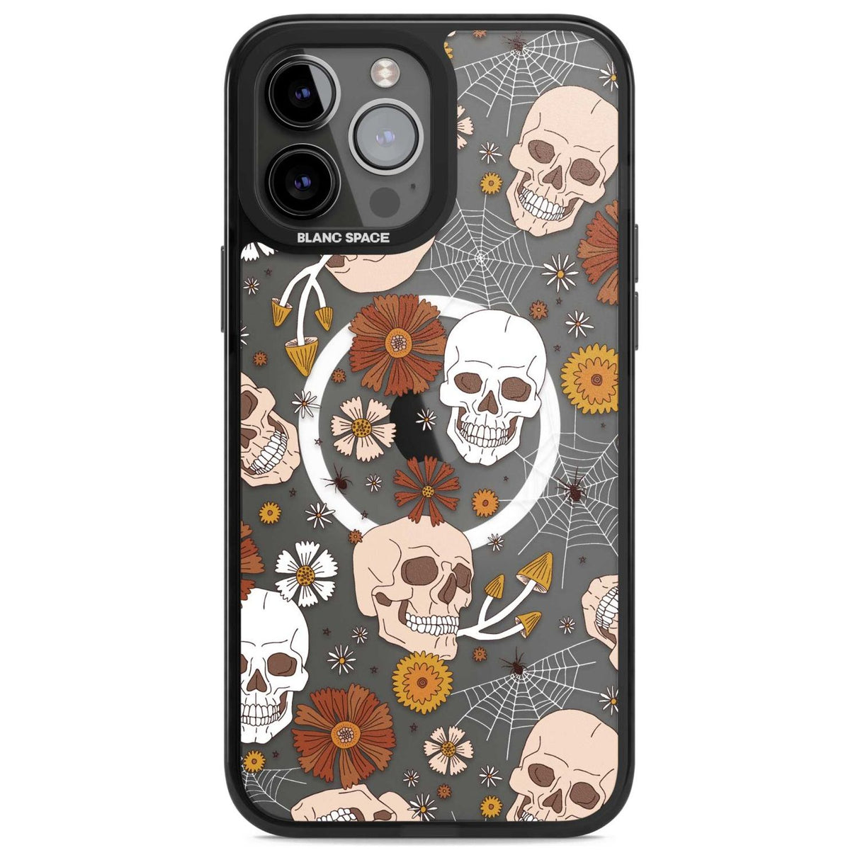 Halloween Skulls and Flowers Phone Case iPhone 13 Pro Max / Magsafe Black Impact Case Blanc Space