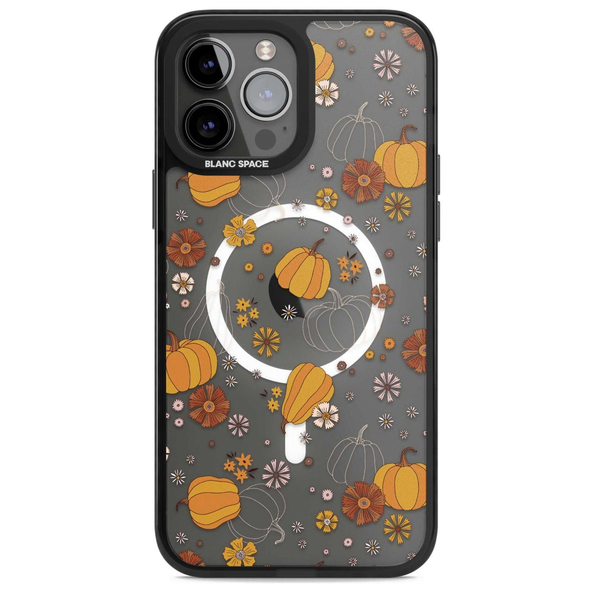 Halloween Pumpkins and Flowers Phone Case iPhone 13 Pro Max / Magsafe Black Impact Case Blanc Space