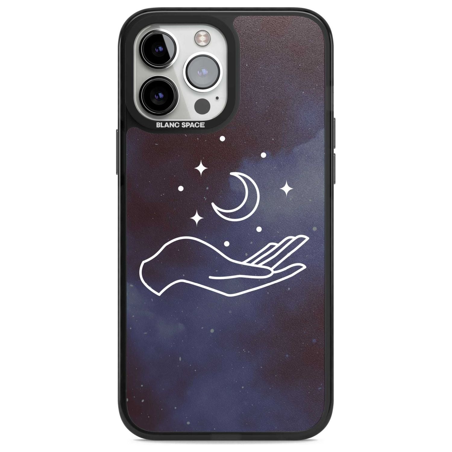Floating Moon Above Hand Phone Case iPhone 13 Pro Max / Magsafe Black Impact Case Blanc Space