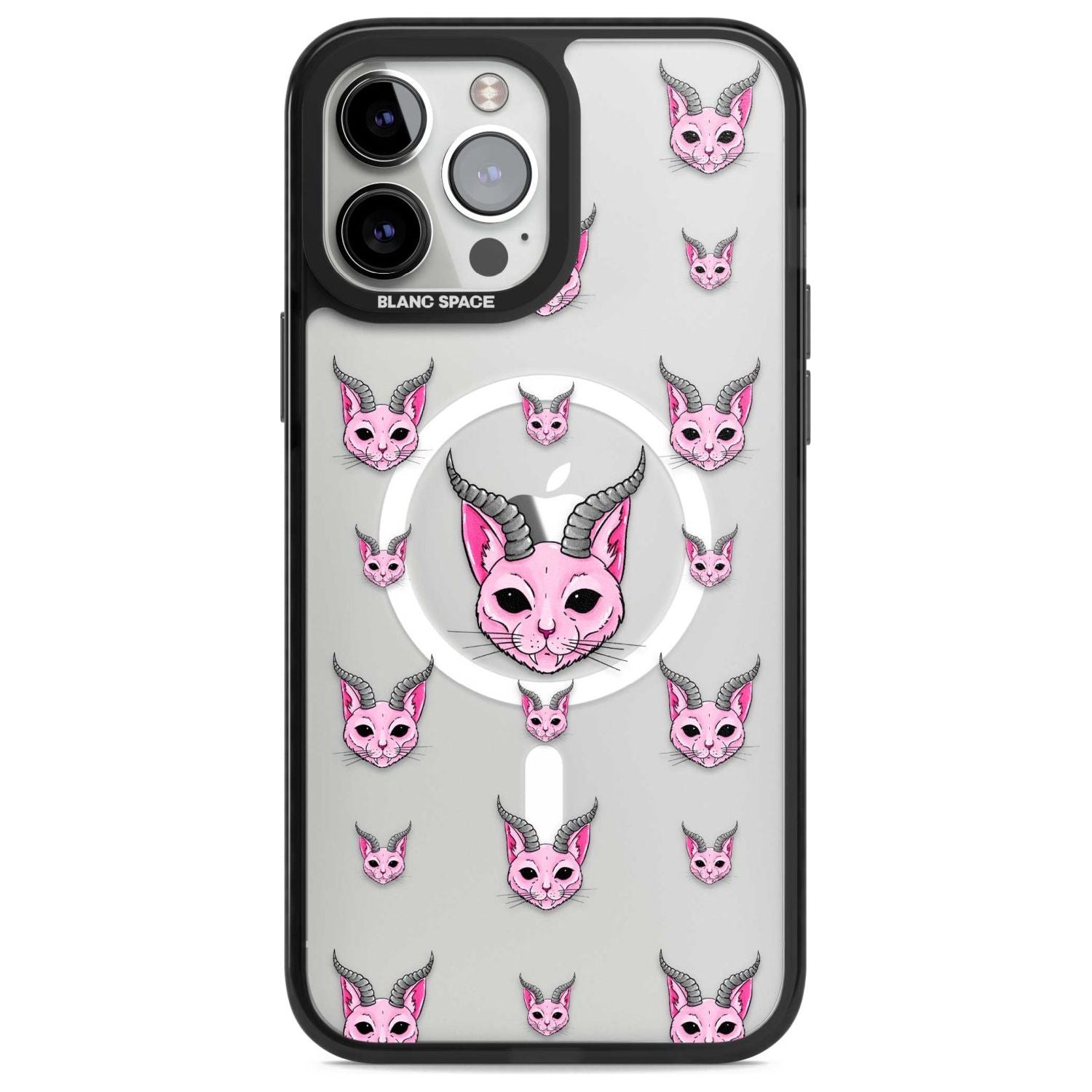 Demon Cat Pattern Phone Case iPhone 13 Pro Max / Magsafe Black Impact Case Blanc Space
