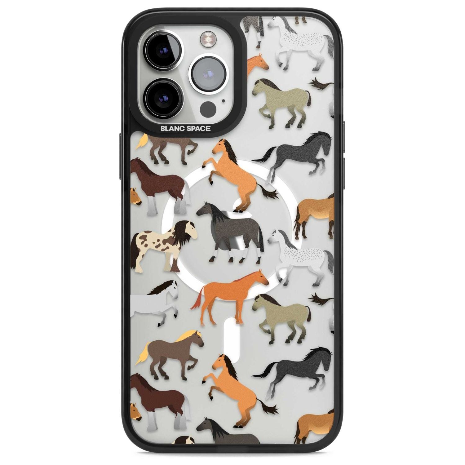Horse Pattern Phone Case iPhone 13 Pro Max / Magsafe Black Impact Case Blanc Space