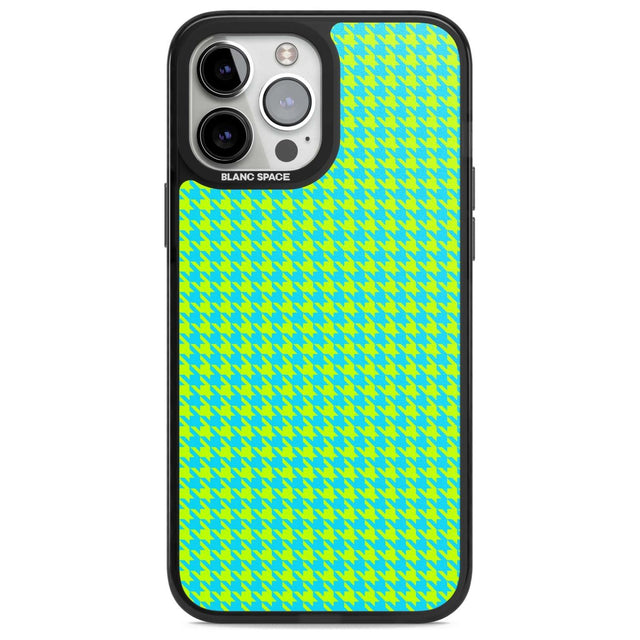 Neon Lime & Turquoise Houndstooth Pattern Phone Case iPhone 13 Pro Max / Magsafe Black Impact Case Blanc Space