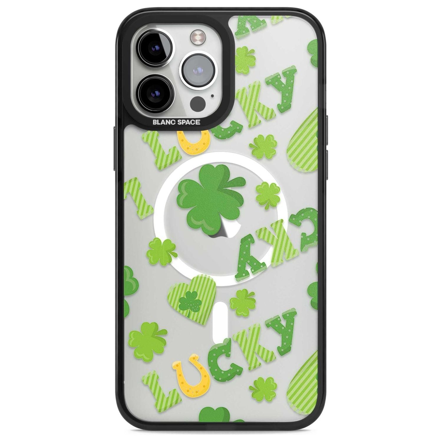 Lucky Irish Clover Phone Case iPhone 13 Pro Max / Magsafe Black Impact Case Blanc Space